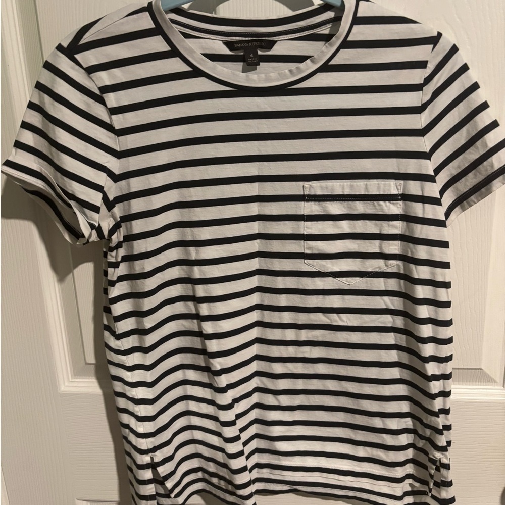 Banana Republic Navy and White Striped Tee